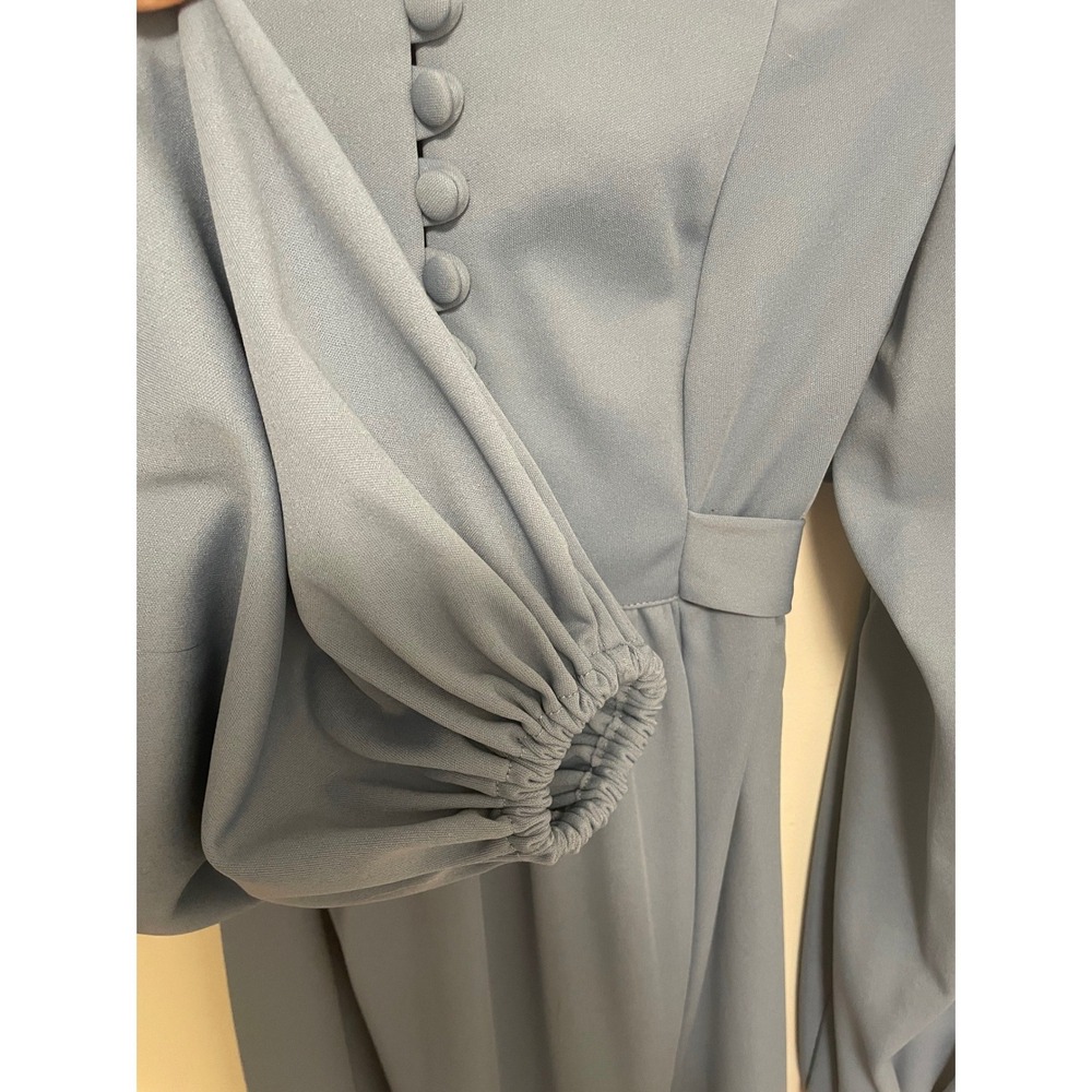Vintage 70s Maxi Dress Slate Blue High Neck Empire Waist Size 11 - Picture 5 of 5